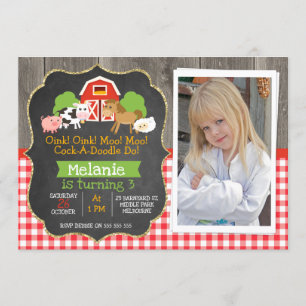 Barnyard Part Chalkboard Photo Birthday Invitation