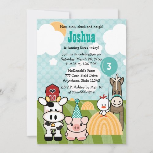 Barnyard Party Farm Birthday Invitations Any Age