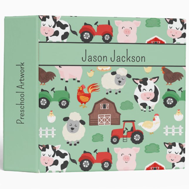 Barnyard Pattern Farm Animal Cute Kids 3 Ring Binder (Front/Spine)