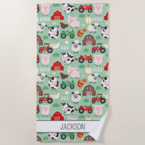 Barnyard Pattern Farm Animal Cute Kids Beach Towel