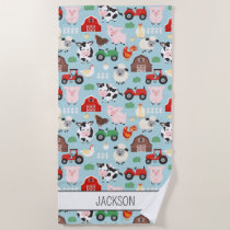 Barnyard Pattern Farm Animal Cute Kids Beach Towel