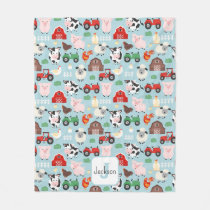 Barnyard Pattern Farm Animal Cute Kids Fleece Blanket