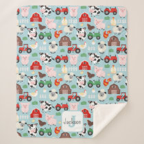 Barnyard Pattern Farm Animal Cute Kids Sherpa Blanket