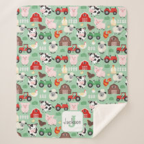 Barnyard Pattern Farm Animal Cute Kids Sherpa Blanket