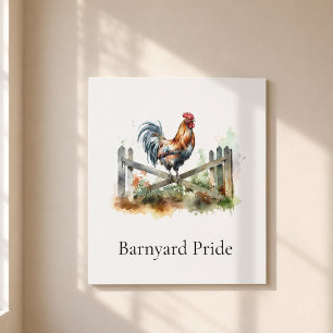 Barnyard Pride Rooster Watercolor Metal Wall Art