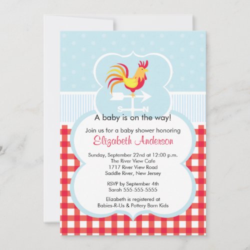 Barnyard Rooster Baby Shower Invitation