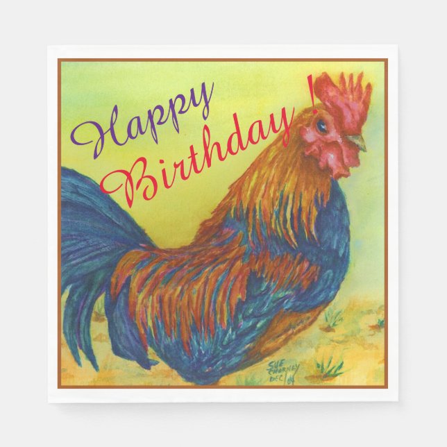 Barnyard Rooster Happy Birthday Party Celebration Napkins (Front)