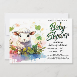 Barnyard Sheep Girl Baby Shower Invitation