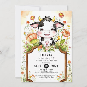 Barnyard Simple Cow Birthday Invitation