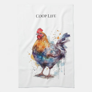 Barnyard Splendor: Watercolor Hen, custom Kitchen Towel