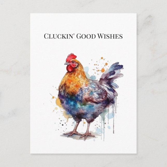 Barnyard Splendor: Watercolor Hen, custom Postcard (Front)