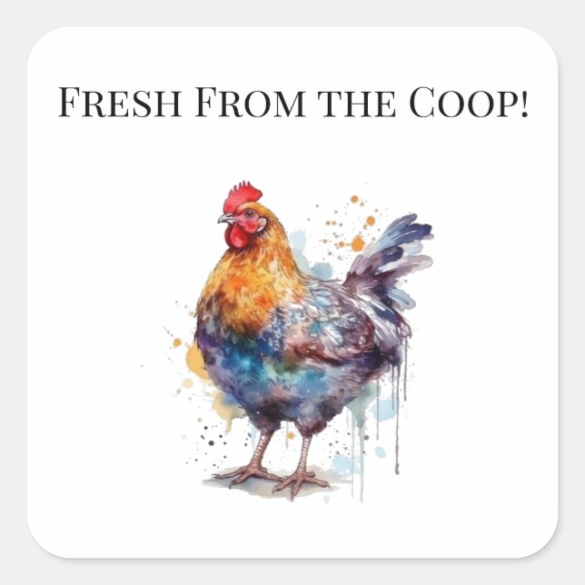 Barnyard Splendor: Watercolor Hen, custom Square Sticker (Front)