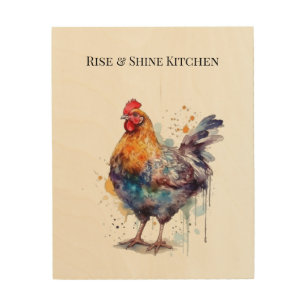 Barnyard Splendor: Watercolor Hen, custom Wood Wall Art