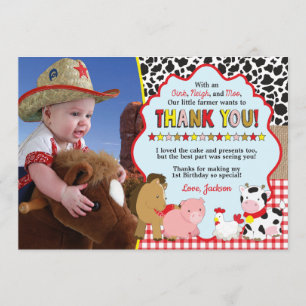 Barnyard Thank You Card with Photo Farm Birthday