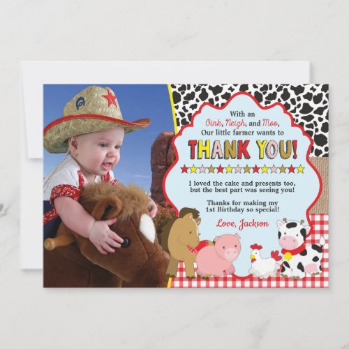 Barnyard Thank You Card with Photo  Farm Birthday