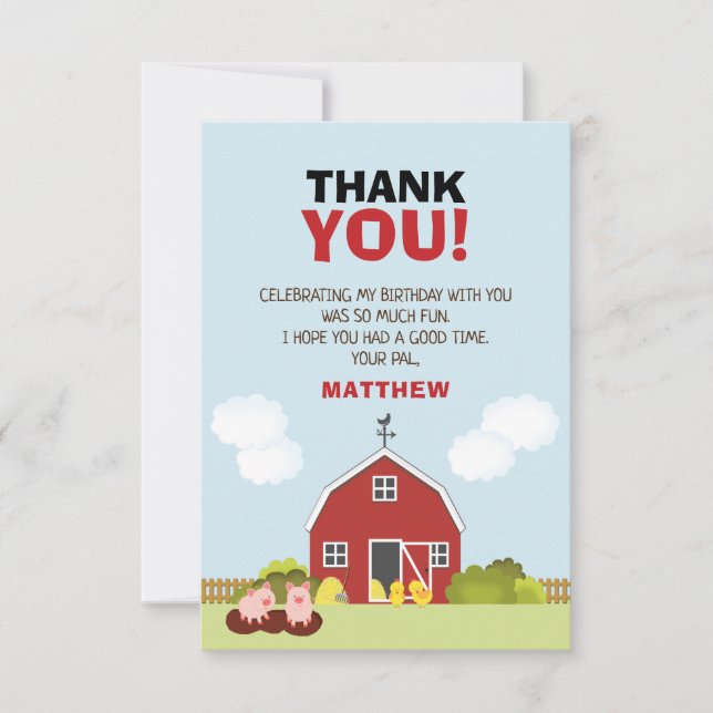 Barnyard Thank You Invitation (Front)