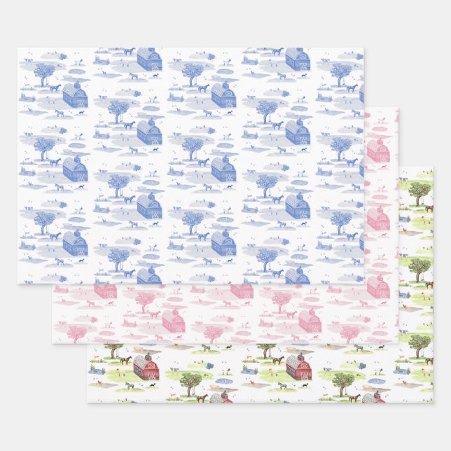 Barnyard Toile Wrapping Paper Sheets (Set)