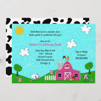 Barnyard Whimsy Pink Barn Animals Cow Print Farm Invitation