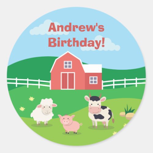 Barnyard with Animals Birthday Party Favor Sticker