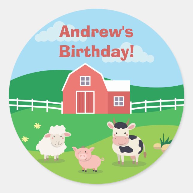 Barnyard with Animals Birthday Party Favor Sticker (Front)