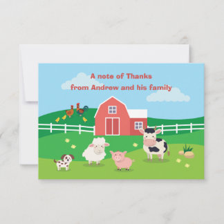 Barnyard with Animals Birthday Party Thank You Car Card