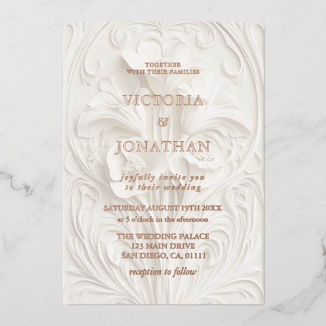 Barocco Floral Wedding Foil Invitation (Front)
