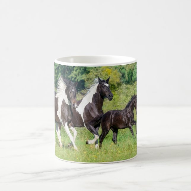 Barock Pinto Horses Herd with Cute Foal Galloping  Coffee Mug (Center)