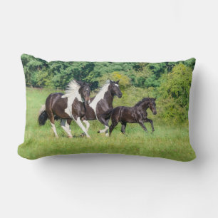 Barock Pinto Horses Herd with Cute Foal Galloping Lumbar Pillow