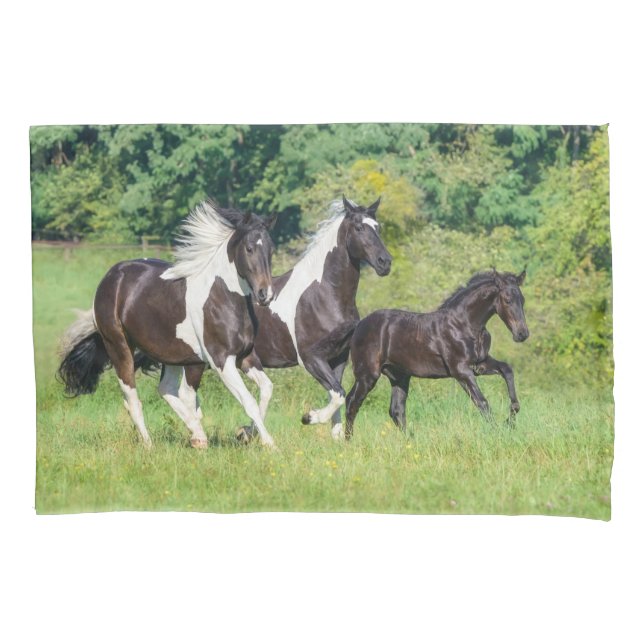 Barock Pinto Horses Herd with Cute Foal Galloping  Pillow Case (Front)