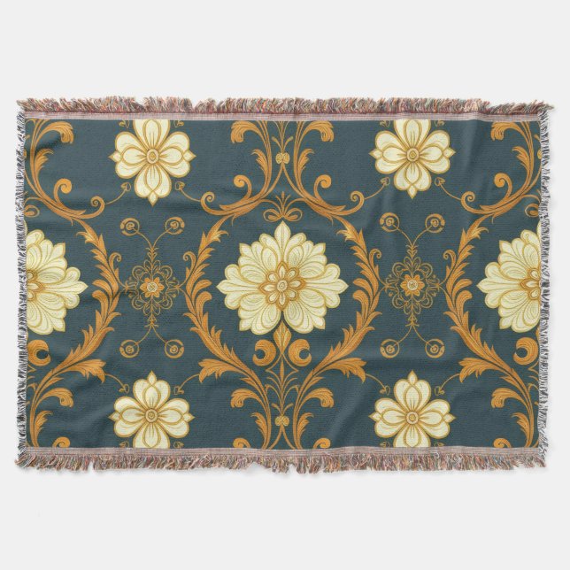 "Barockes Ornament-Muster in Gold und Schwarz" Dec Throw Blanket (Front)