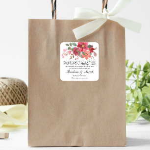 Barokallahu nikah muslim wedding red rose square sticker