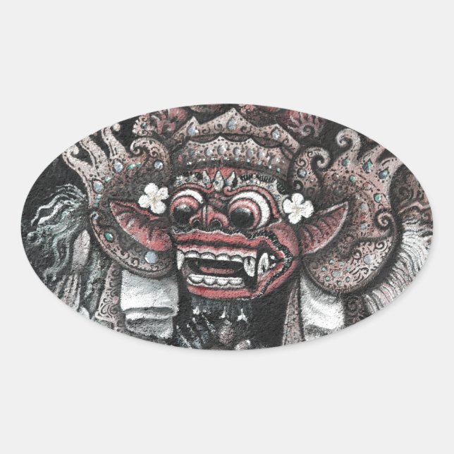 Barong and Rangda Bali Oval Sticker (Front)