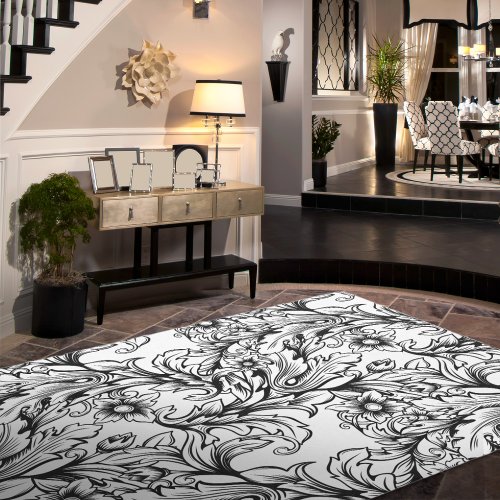 Baroque Acanthus Leaf Black Rug