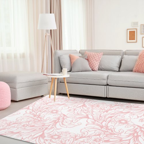 Baroque Acanthus Leaf Blush Pink Rug