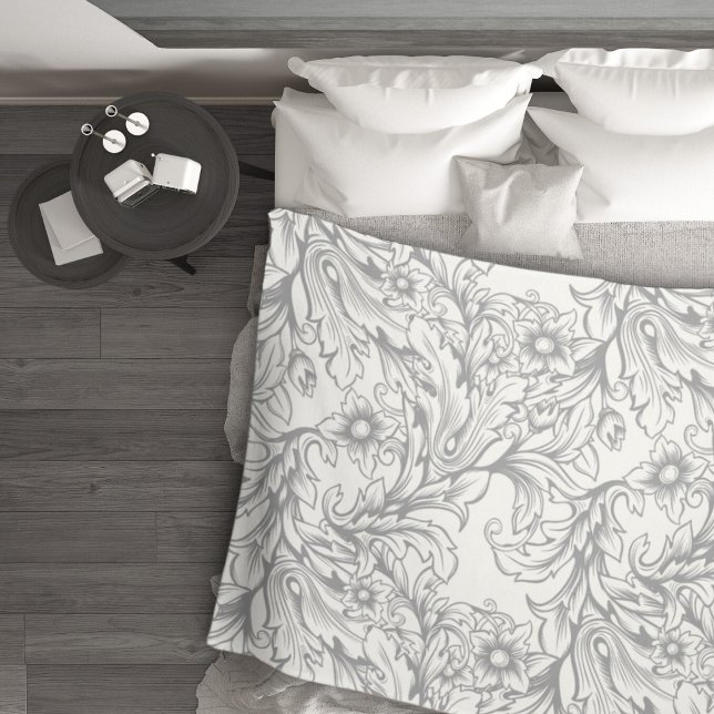 Baroque Acanthus Leaf Gray Fleece Blanket (Creator Uploaded)