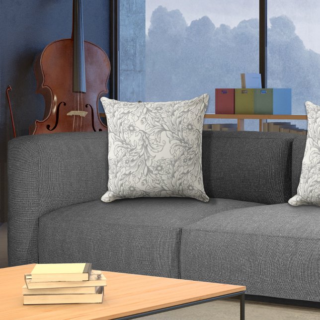 Baroque Acanthus Leaf Gray Throw Pillow (Creator Uploaded)