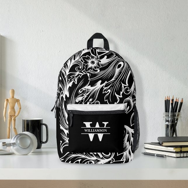 Baroque Acanthus Leaf White Printed Backpack (Creator Uploaded)