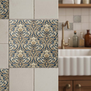 Baroque Acanthus Swirls Pat#3 Blue Gold ID1194 Ceramic Tile