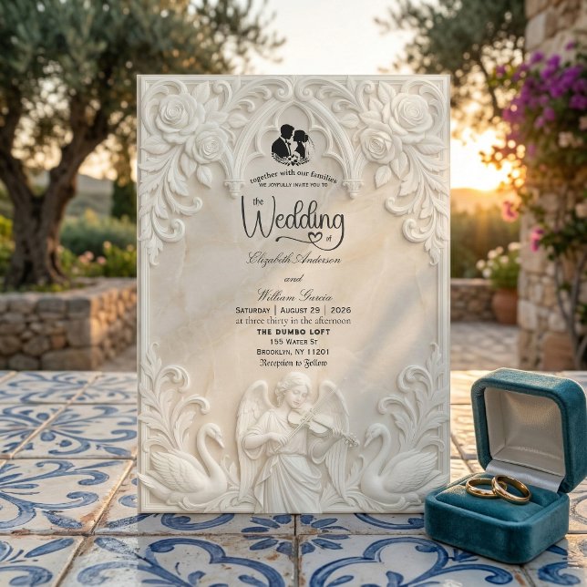 Baroque Angel & Swans Vintage Cream Wedding  Invitation (Creator Uploaded)