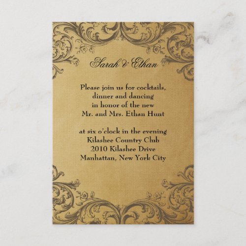 Baroque Antique Gold Wedding Reception Cards