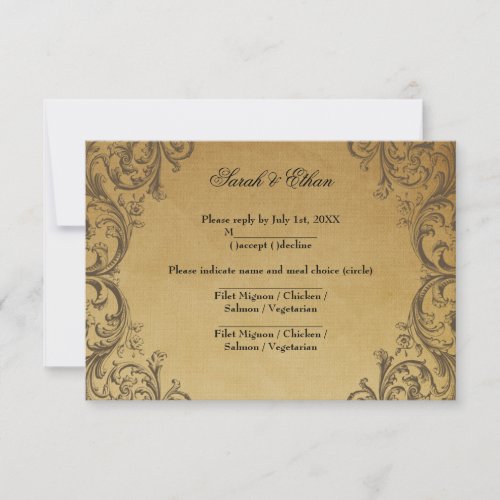 Baroque Antique Gold Wedding RSVP Cards