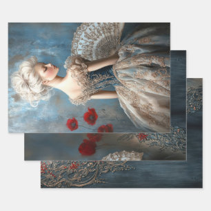 Baroque Ballet, Elegant Rococo Portrait & Poppies Wrapping Paper Sheets