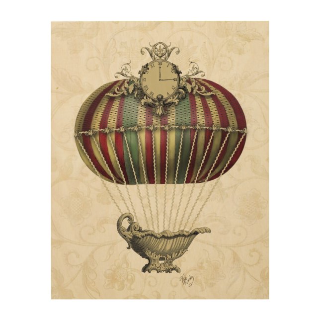 Baroque Balloon with Clock Wood Wall Art (Front)