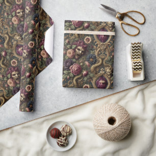 Baroque Battles & Blooms – Gothic Floral Design Wrapping Paper