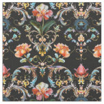 Baroque black floral damask fabric