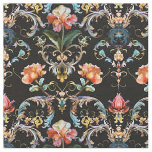 Baroque black floral damask fabric
