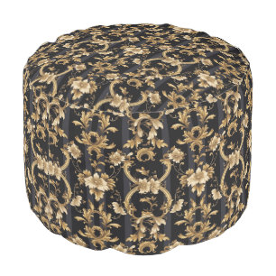 Baroque black gold floral pattern pouf