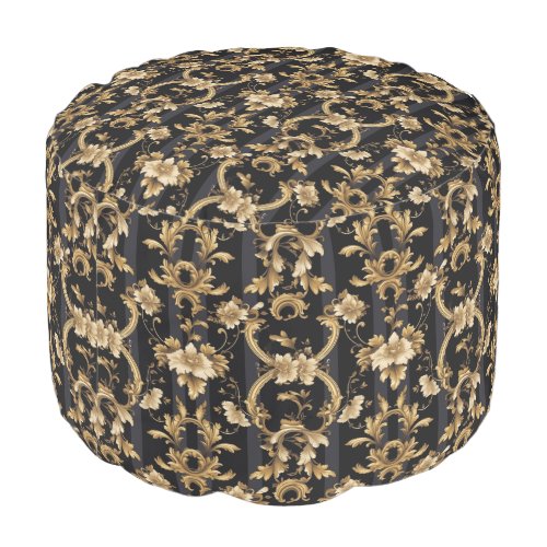 Baroque black gold floral pattern pouf