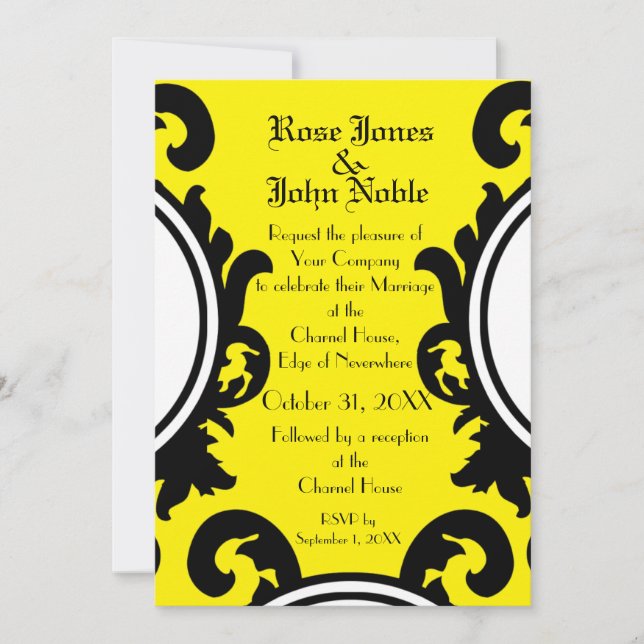 Baroque Black (Yellow) Wedding Invitation (Front)