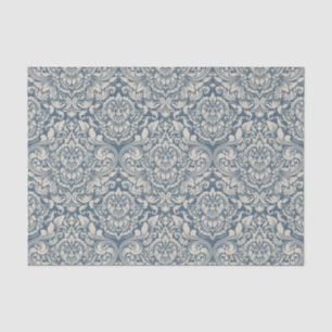 Baroque Blue Damask Brocade on White Decoupage Tissue Paper
